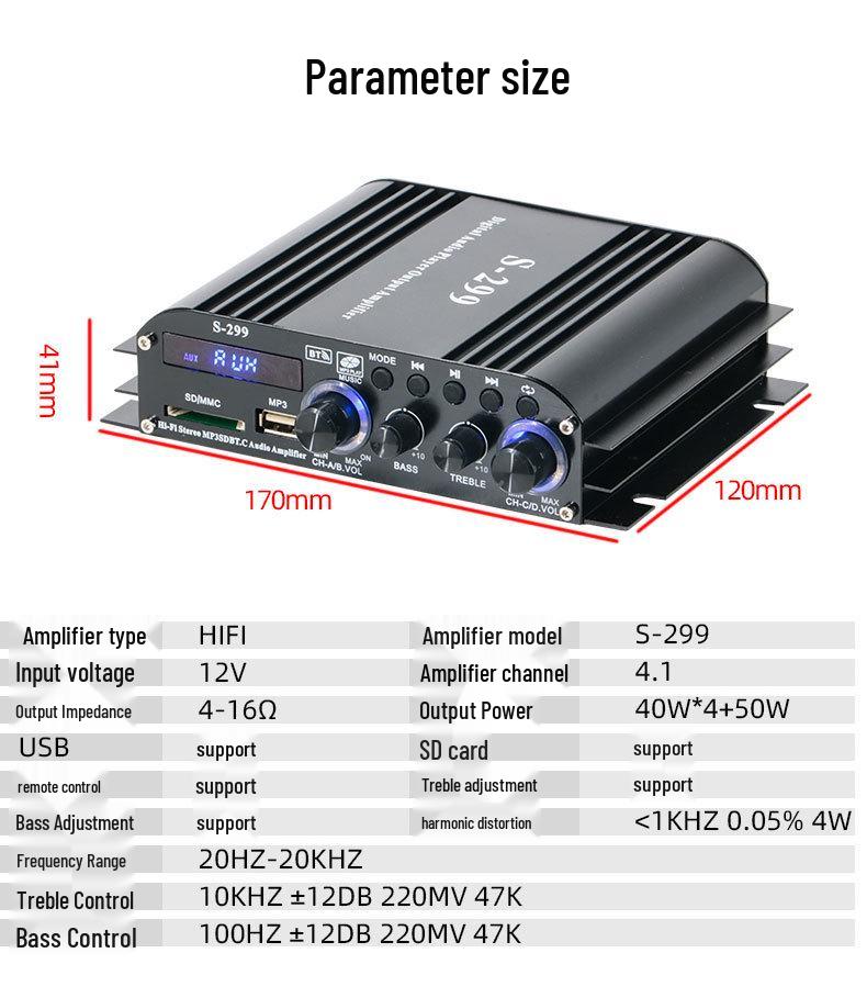 Bluetooth 4.1 Channel Professional Power Amplifier with USB & Card Slot for Home/Car - Super Bass