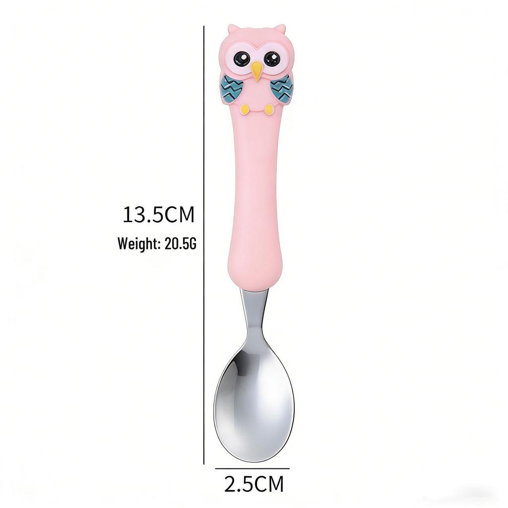 304 Stainless Steel Children's Owl Cutlery Set – Knife, Fork, Spoon for Baby Feeding