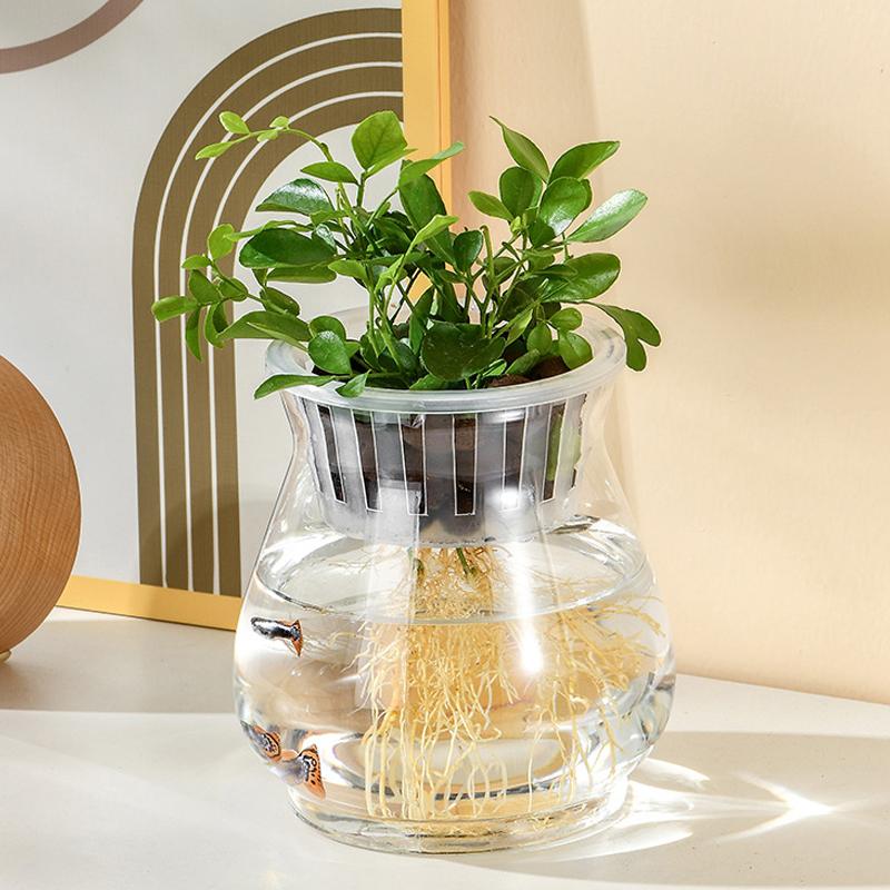 Mini Hydroponic Flower Pot Fish Tank Transparent Plastic Soilless Plant Pots Self Watering Planter Pot Vase Home Decoration