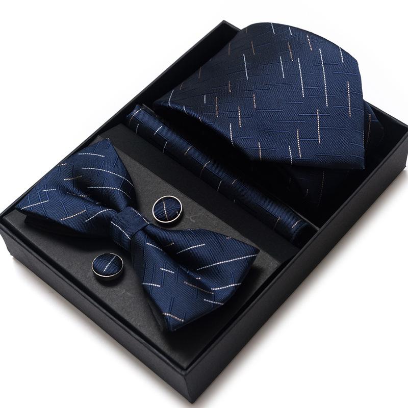 Men'S Business Dress Party Tie Gift Box Fashion Tie Square Scarf Combination Set Tie Bow Tie Set