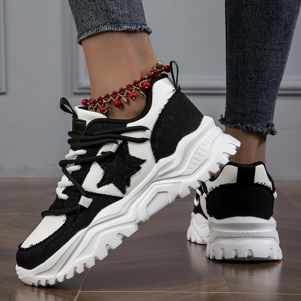 MCTIN Couples Chunky Sneakers Casual Lace Up Platform Shoes for Women Star Decor Men Sports Shoes