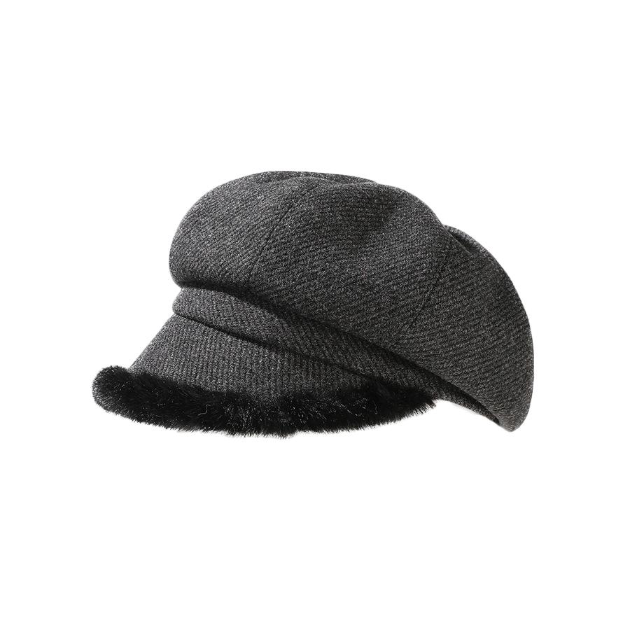 Thick Plush Octagonal Hat Women's British Solid Color Painter Hat Autumn Winter Newsboy Hat
