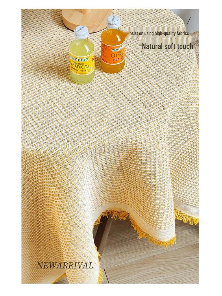 Boho Cotton Linen Tassel Tablecloth for Round Coffee & Dining Tables