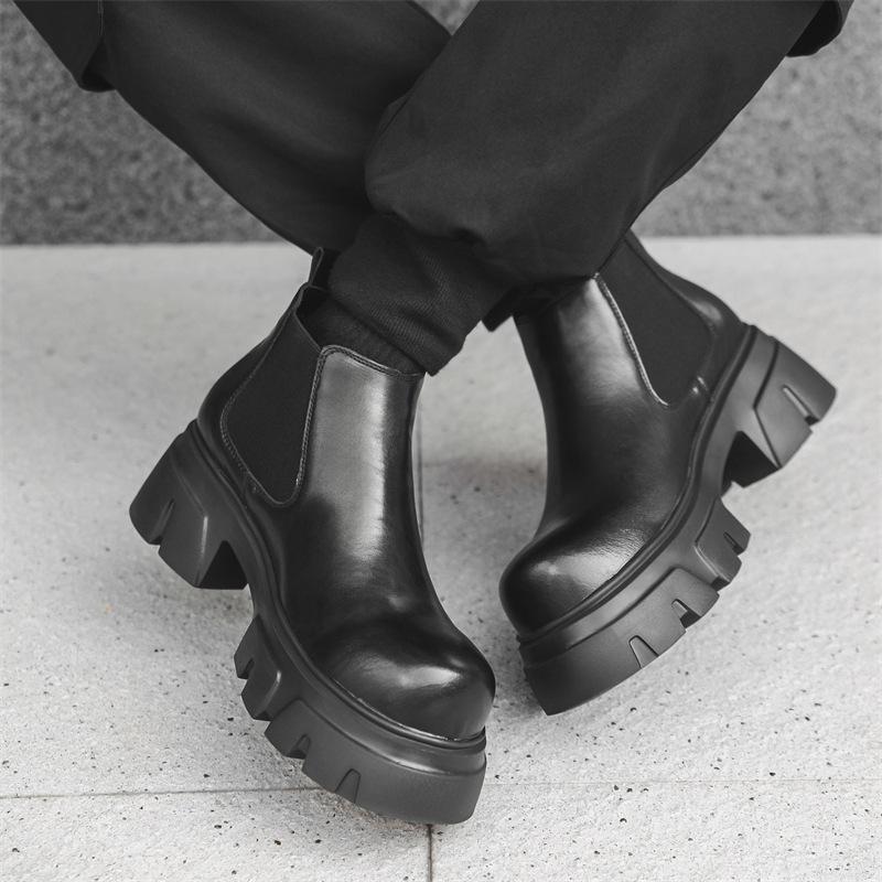 Pánská móda ve stylu Anglie punk rockové chelsea boty designová obuv kovbojské boty z pravé kůže cool platforma kotníkové boty