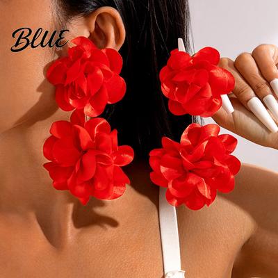 Vibrant Sheen Earrings Bohemian Big Flower Handmade Oversized Exaggerated Break-resistant