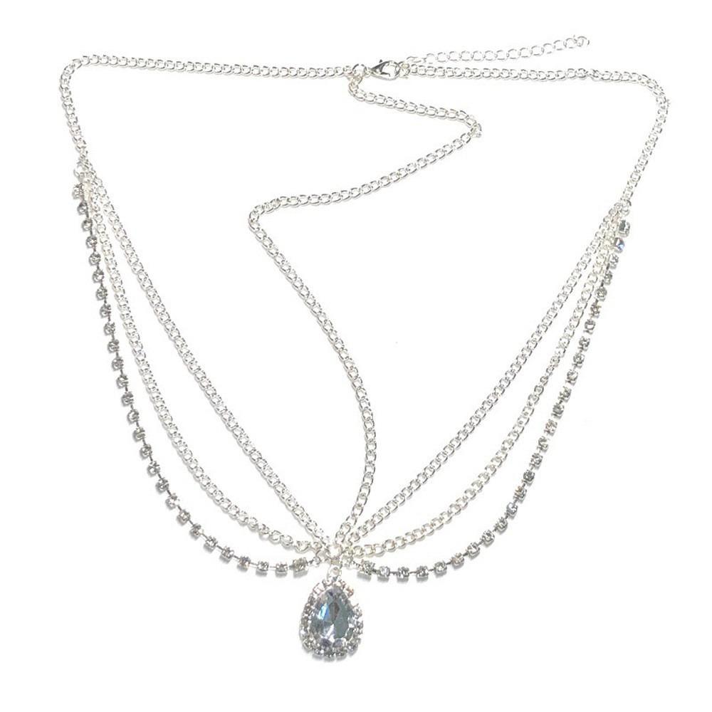 

Elegant Handmade Forehead Jewelry Sparkly Rhinestone Silver Color Head Chain Tassel Flowers Hair Accessories Indian Bridal