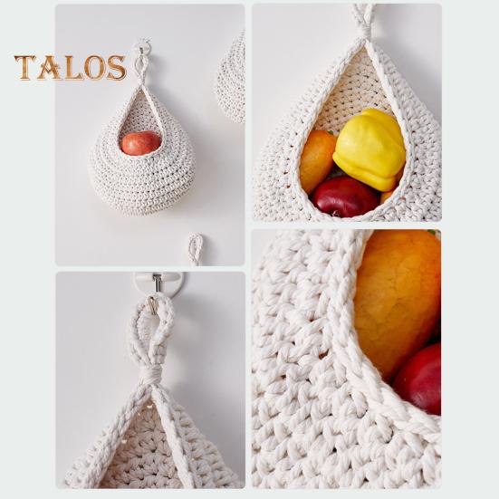 Crochet Hanging Fruit Basket Decorative Handmade Vegetable Storage Basket Mesh Bag Space-Saving Fruit Display Container Home Kitchen Decor