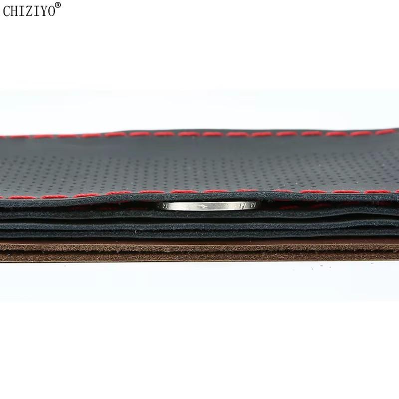 Perforated Genuine Leather Hand Stitched Car Steering Wheel Cover 38cm Steering Wheel Protector With Needle Thread