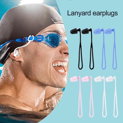 Silicone Swimming Earplugs with Tether Anti-Lost Corded String Earplugs Attach To Swim Goggles for Scuba Diving Water Sports