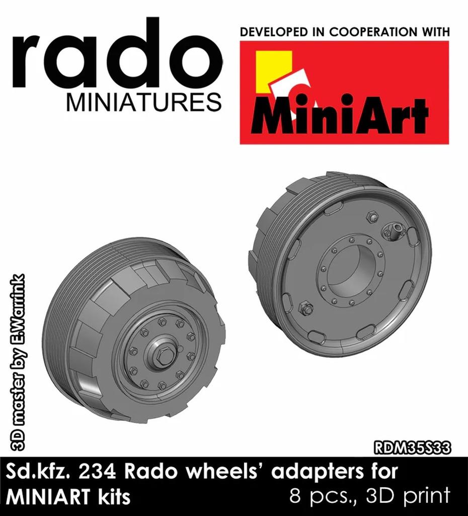 Rad Miniatures 1/35 Scale German Sd.Kfz.234 8-Wheel Heavy Armored Vehicle Wheel Adapters (8-Pack) (Miniart) Plastic Model Parts RDM35S33