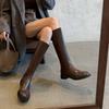 Versatile medium heel large size women's boots leather knight boots comfortable thick-soled cowhide tall boots autumn and winter round head lea