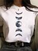 Maycaur Newest Funny Moon Print T Shirt Women White and Black Shirts Fashion Round Neck Short Sleeve T-Shirt Summer Tees Casual Top