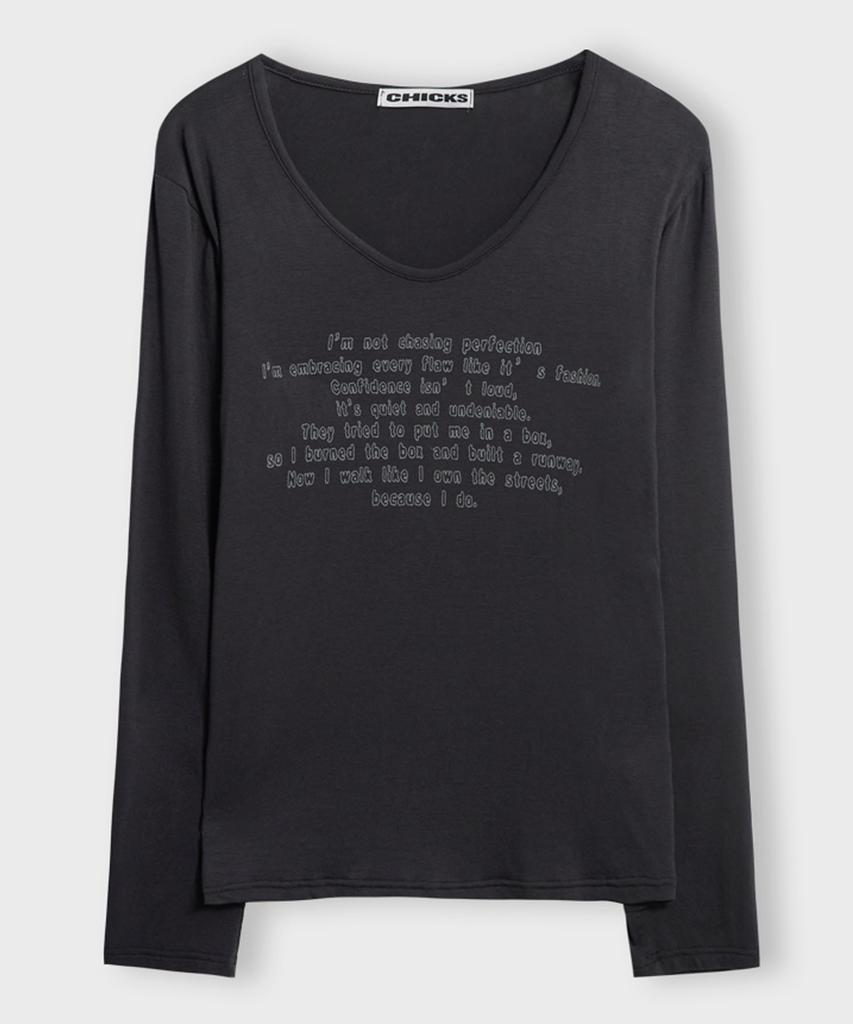 CHICKS Confidence V-Neck Long Sleeve Charcoal