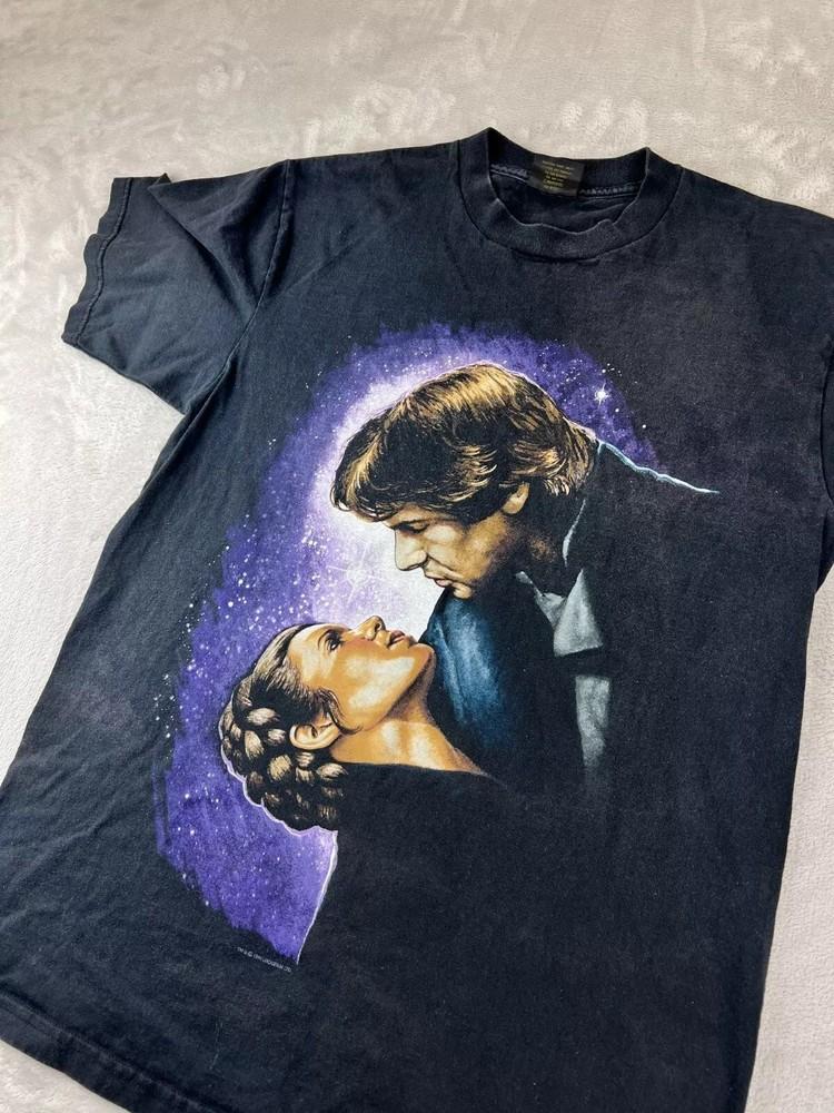 Очень редкий !!! Винтажная футболка Star Wars Хан Соло и Принцесса Лея 1996 года РЕПРИНТ Унисекс S