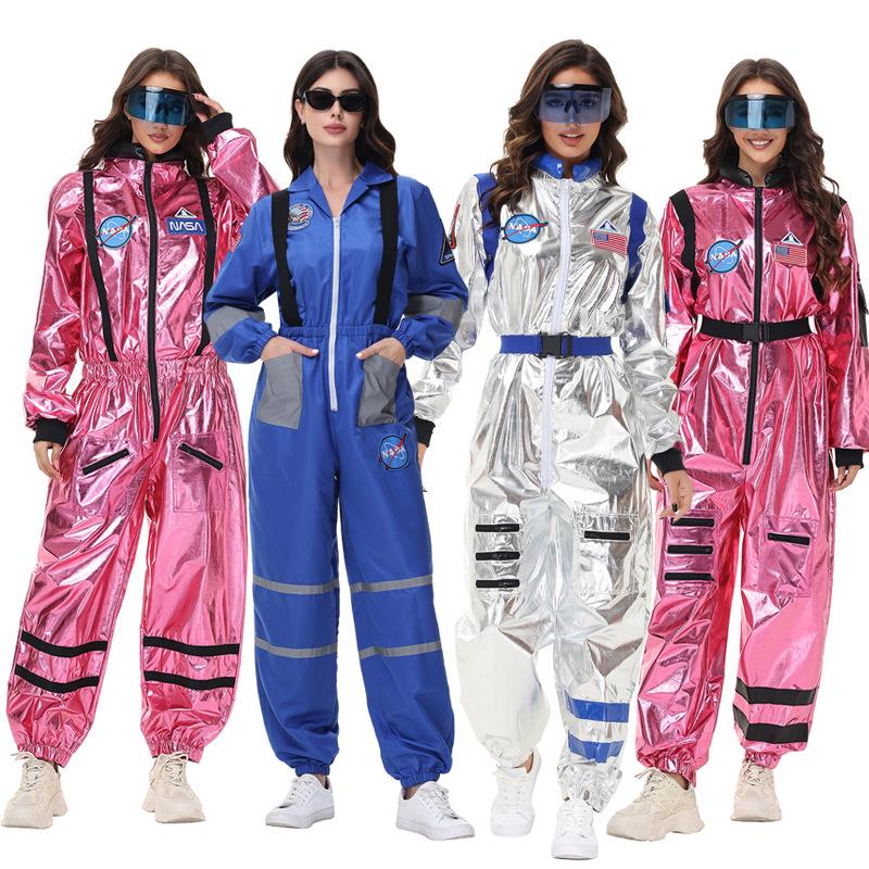 Women's Astronaut Halloween Cosplay Costume - Space Suit for Club or Stage Performance, Bright Colors with Hot Stamping.