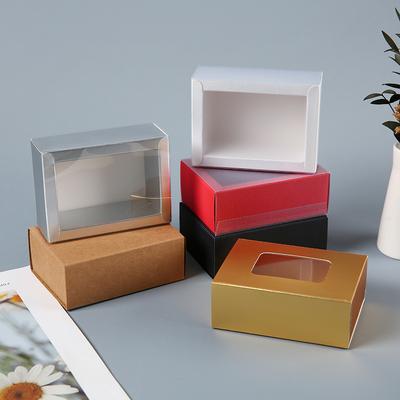 Einfach faltbare Fenster-Schubladen-Verpackungsbox Geschenk Kraftpapierbox Tee-Süßigkeiten-Kosmetikboxen 10 Stück Hochzeitstag Geburtstag Geschenkbox
