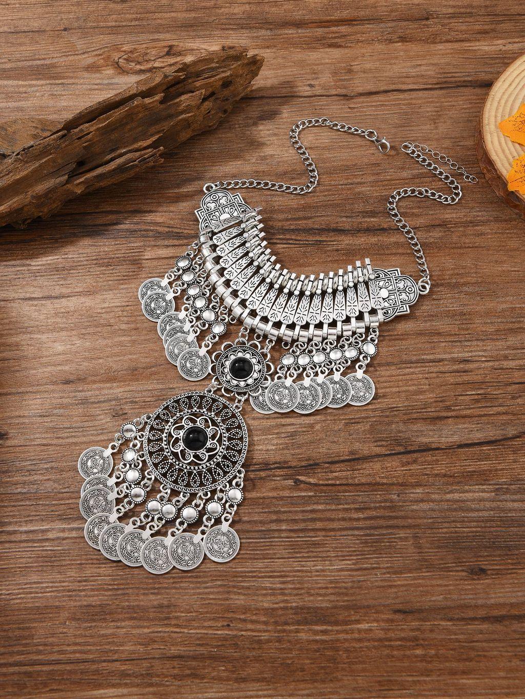 

Antique Metal Layered Necklace With Coin And Tassel For Boho Fashion Enthusiasts