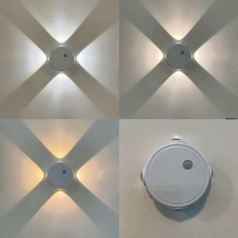 Smart Rgb Gradient Four Head Night Light Magnetic Motion Sensor Rechargeable Wall Lamp For Bedroom Bathroom Closet Garden Home