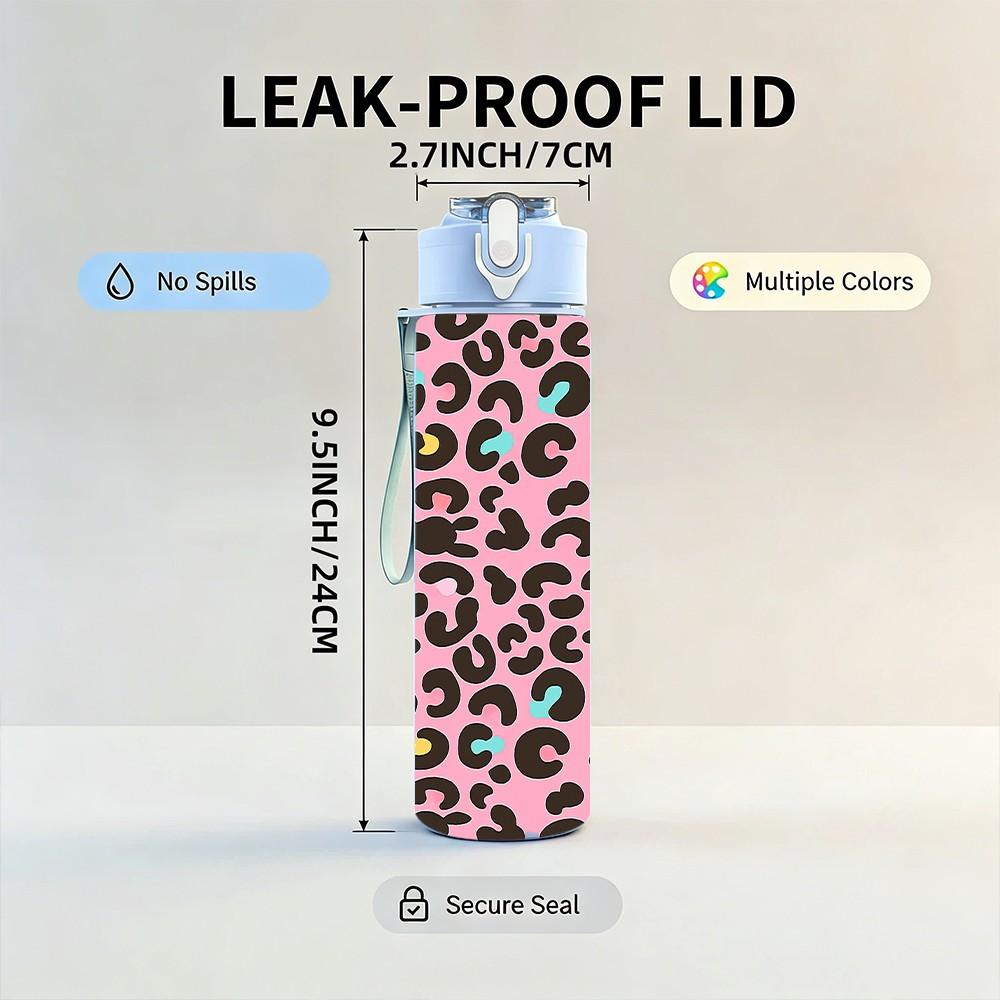 1PC Leopard Animal Skin Texture Print 750ml Color Plastic Sports Water Bottle Leakproof Flip Straw Lid Suitable for Sports Office Home Use