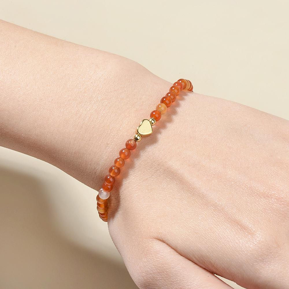 1pc Fashion 4mm Natural Stone Beads Heart Charm Stretchable Bracelet For Women Daily Jewelry