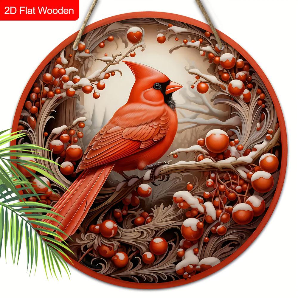 Classic Cardinal Wooden Christmas Sign - Navidad Round Sign for Church Door Wall Hanging Decor - Ideal Christmas Decoration