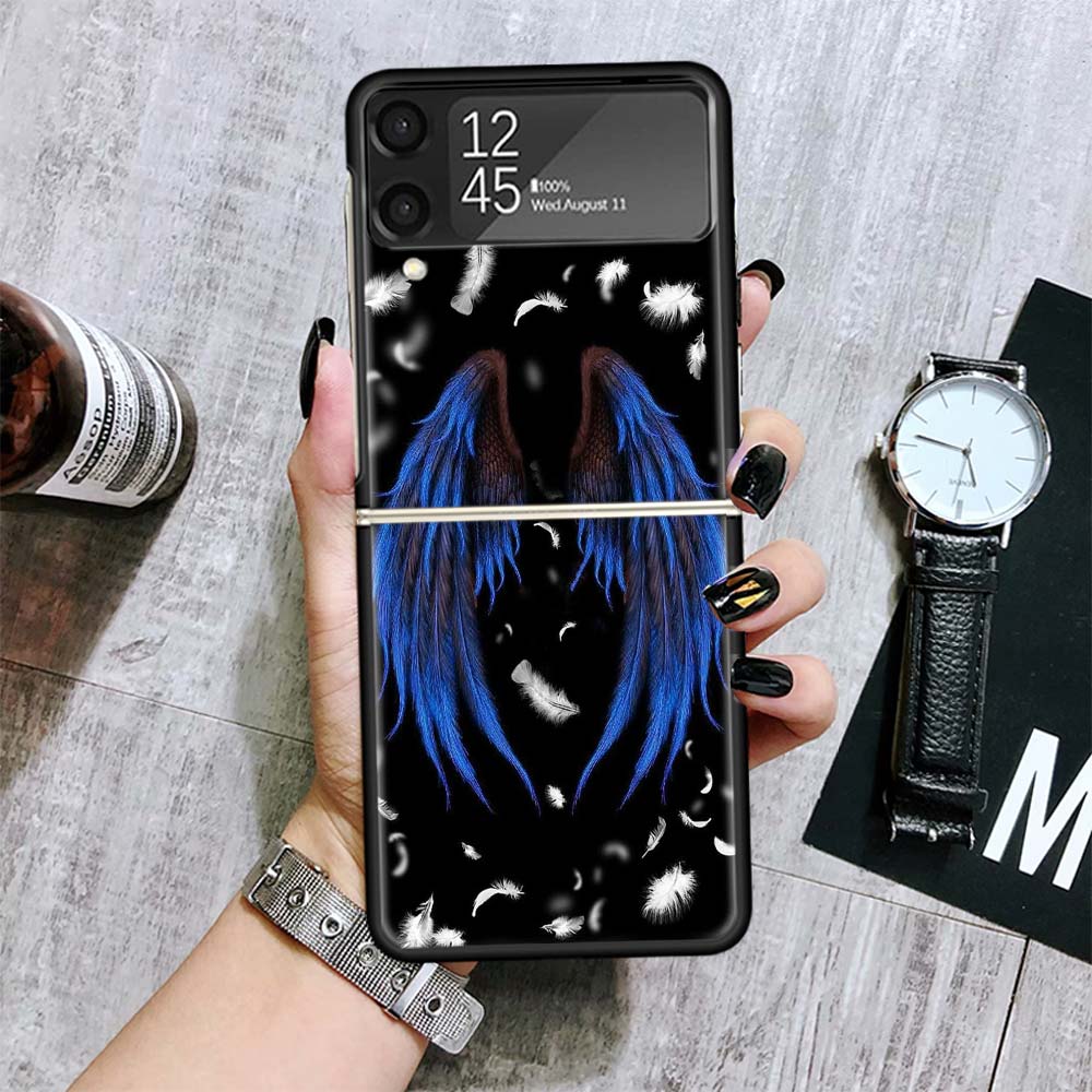 Angel Wings Feather Cases For Samsung Galaxy Z Flip 4 5 6 7 3 Z Flip7 Flip6 Flip4 Flip5 Flip3 5G Hard Shockproof Fundas Cover Ga