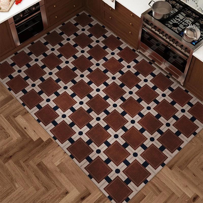 Kitchen Floor Mat Pvc Non-slip Waterproof Carpet Leather Oil-proof Blue Plaid American Home Decoration Rug Alfombra De Cocina