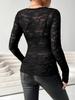 Elegant 2025 V-Neck Fan Collar Lace Pullover - Long Sleeve Slimming Top