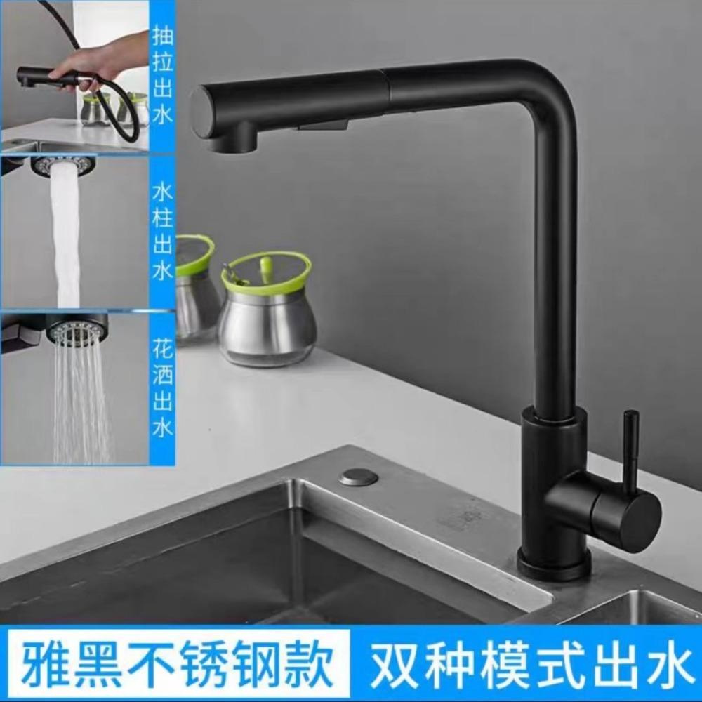 304 Stainless Steel Pull-out Faucet Wire Drawing Process Hot and Cold Water Tank Vegetable Washing Basin Telescopic Faucet