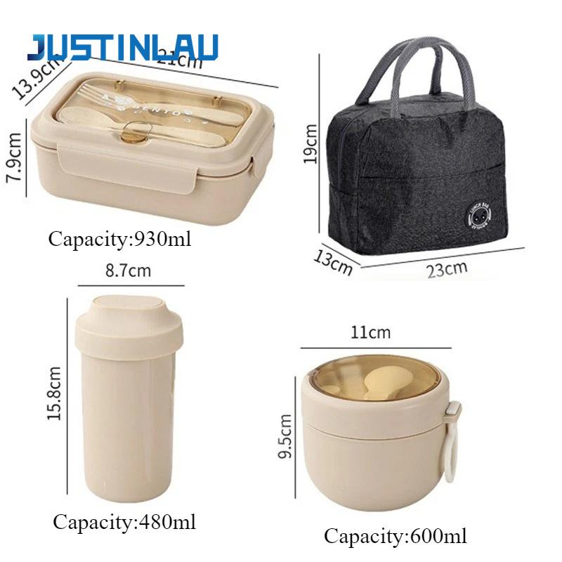 Lunch Box Portable for Children School Office Bento Box Compartment Sealed Food Container with Tableware Microwavable Heating