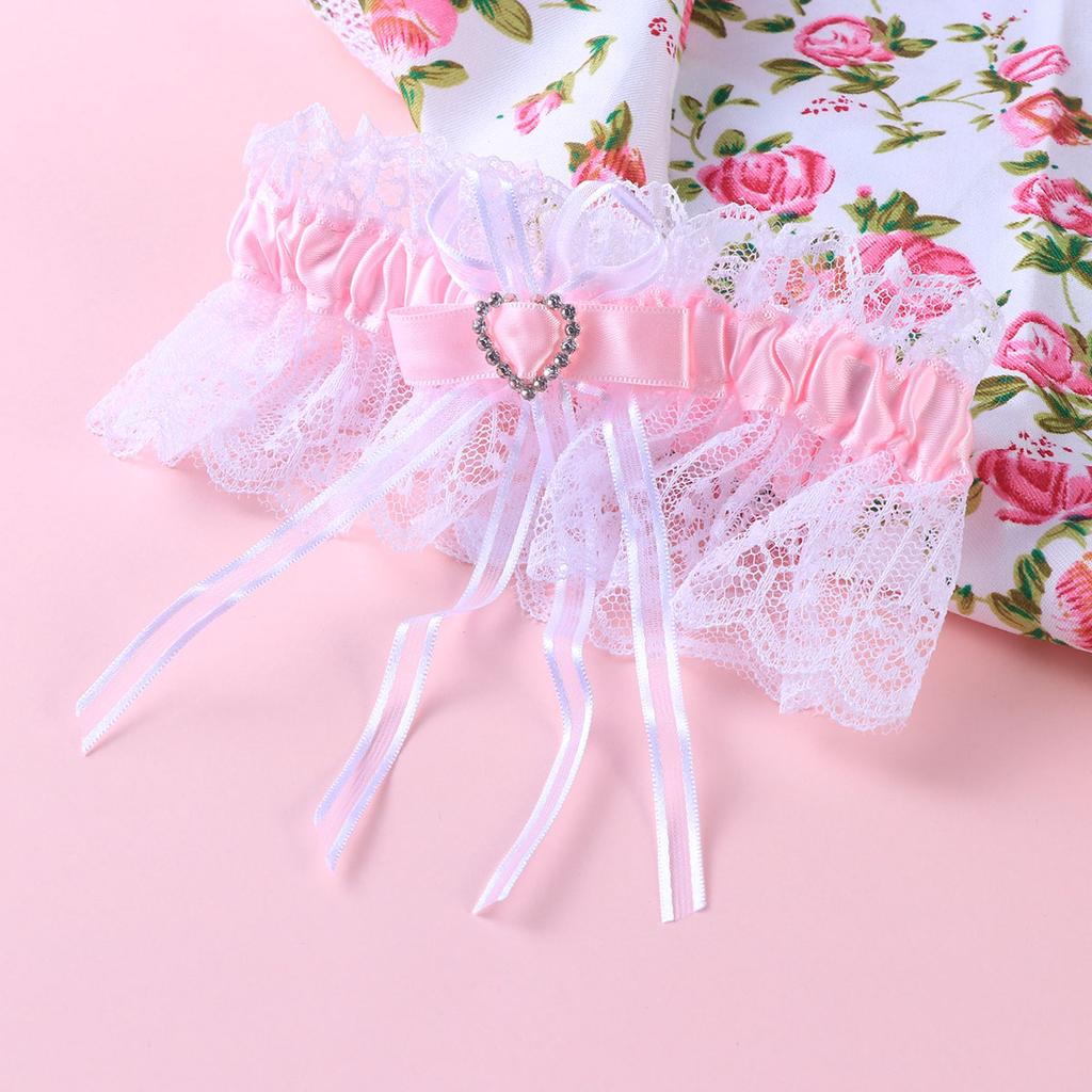 Bridal Garters Beautiful Lace Rhinestone Garters Heart-Shaped Decor Garters for Woman Lady Female (Purple)