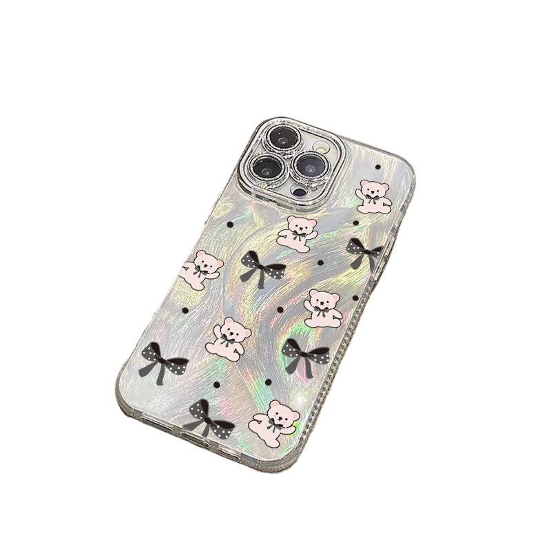 Bow Bear Suitable for Apple 16promax Mobile Phone Case Feather Iphone15 Flash Powder 13 Women's Model 14