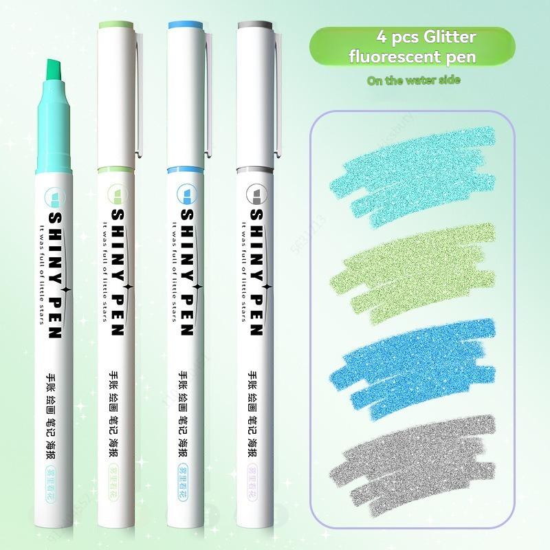 

4pcs Glitter Color Shiny Pens Set Bling Sparkling Highlighter Marker 4mm Brush for Drawing Painting Art School Metallic Glitter
