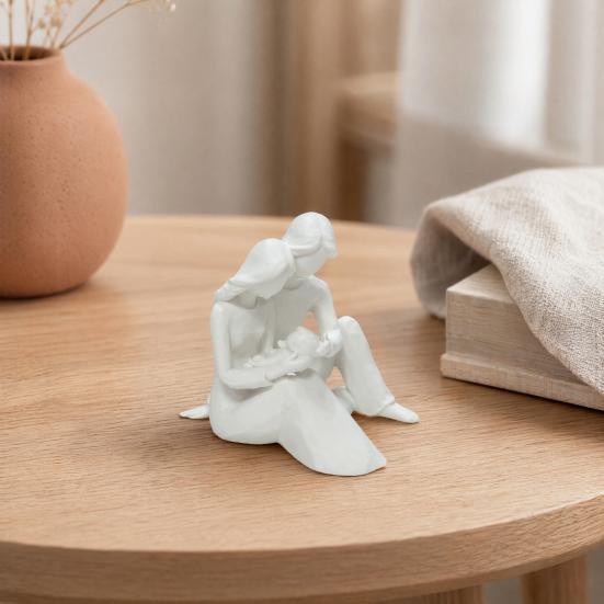 Family Theme Statue 3D Printed of 3 Sculpture, Modern Father Mother Son Decorative Figurine, Parent Child for Home Office Shelf Elegant Decor