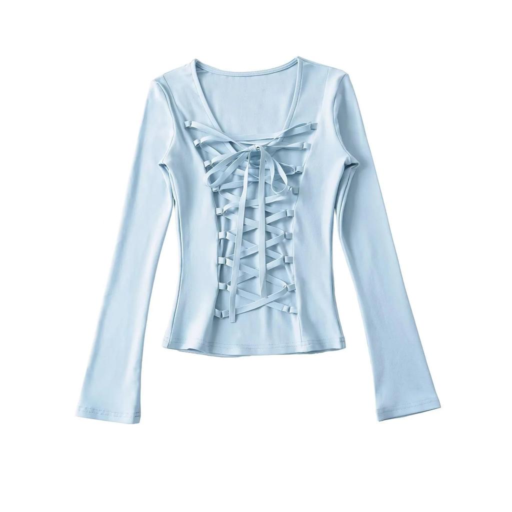 2025 Stylish Crisscross Tie-Up Long Sleeve Slim Fit Shirt for Women