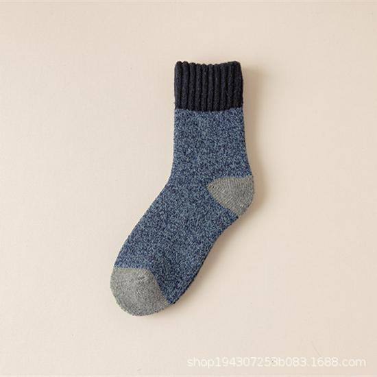 Men's Wool Blend Thermal Socks - Mid-Tube Color Match, Thickened Velvet, Ideal for Autumn/Winter, Sleep, and Towel Floor Use