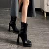 New High Heel Boots for Autumn and Winter Women's Fashion Square Toe Back Zipper Platform Anti-wear Short-thigh Boots