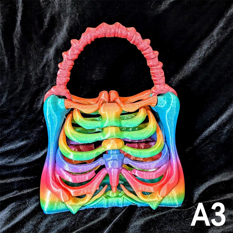 

3D Printed Skeleton Bone Bag Gothic Skeleton Purse Spooky Realistic Ribcage Handbag Functional Pocket Halloween Themed Party A3
