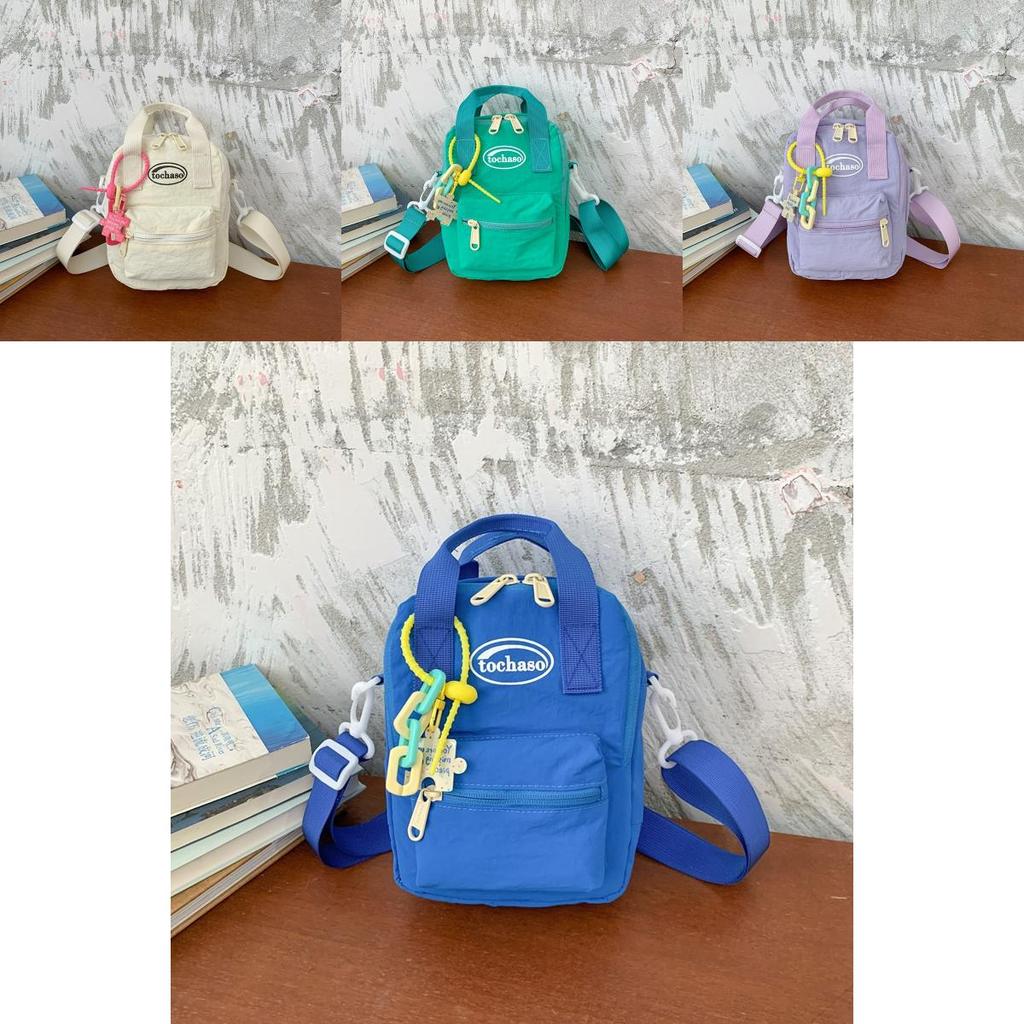 Simple Solid Color Letter Printed Children Single Shoulder Bag With Pendant For Kids School Day Use