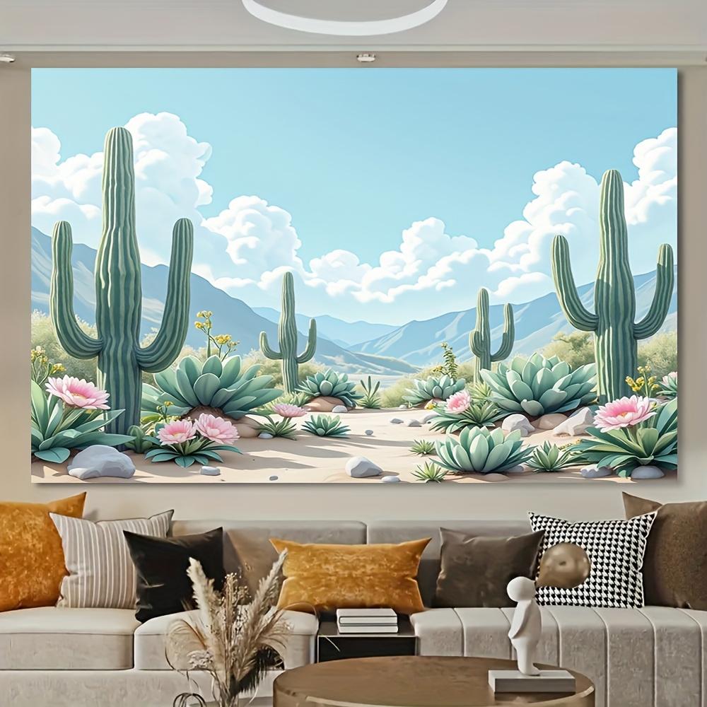 2D Plane Watercolor Desert Cactus Party Background Fabric Indoor and Outdoor Event Decoration Polyester Fiber