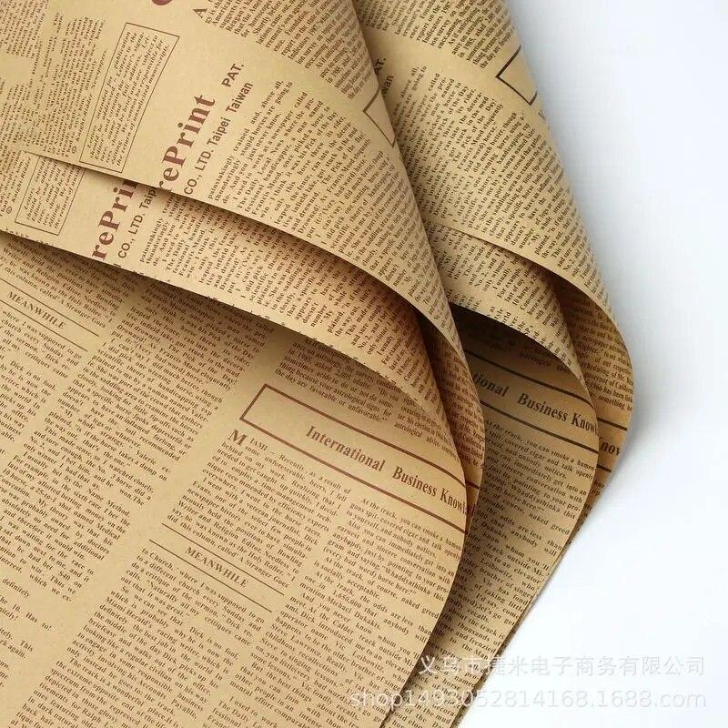 Vintage Kraft Paper Retro English Newspaper Double Sided Flowers Gift Wrapping Paper DIY Artware Package Book Cover Wrap Packing 52x75