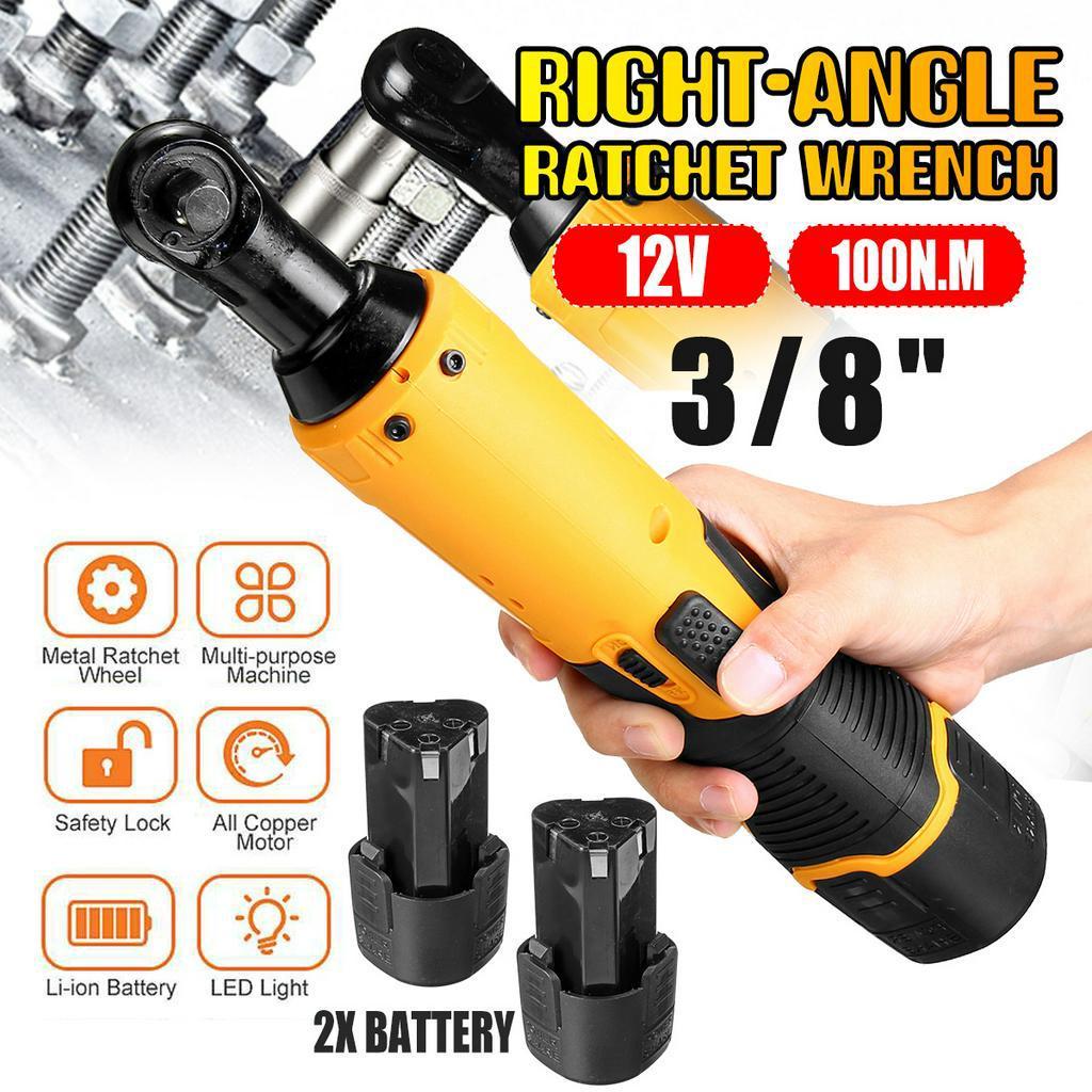 7200mah Power Cordless Ratchet Wrench 3/8" 12V with 2 Li-ion Electric Wrench Max. Torque 45 Compact WIth LED Light Yellow