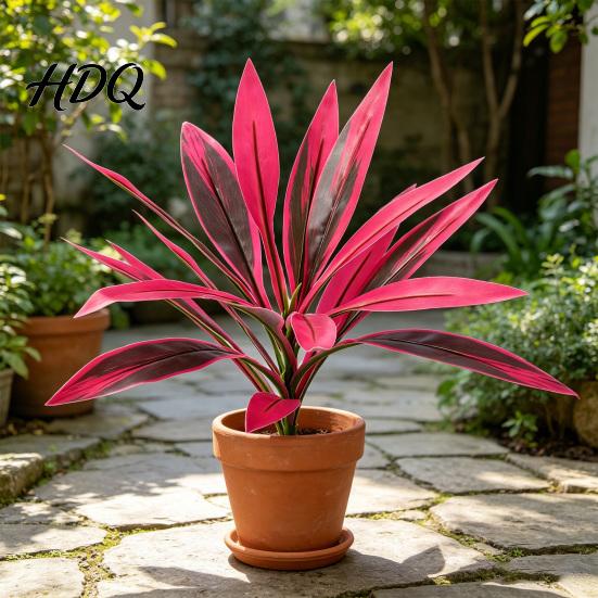 Vibrant Artificial Ferns Large Realistic Fern Dragon's Blood Tree Plants with Pink/Purple Leaves Outdoor Fake UV Resistant for Garden Patio