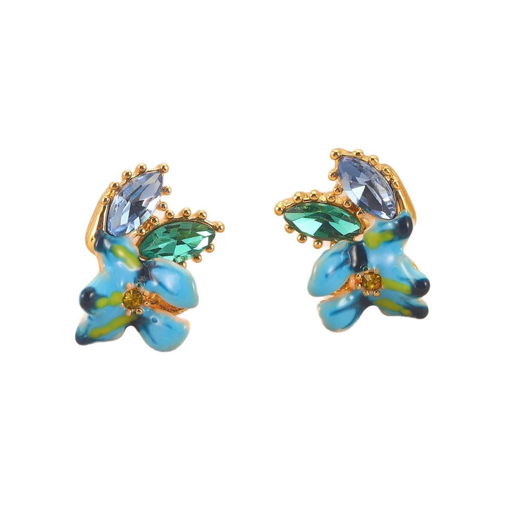 Mini kolczyki kwiatowe proste nowe kolczyki kolor emaliowany kropla oleju diament trójwymiarowe słodki temperament kolczyki