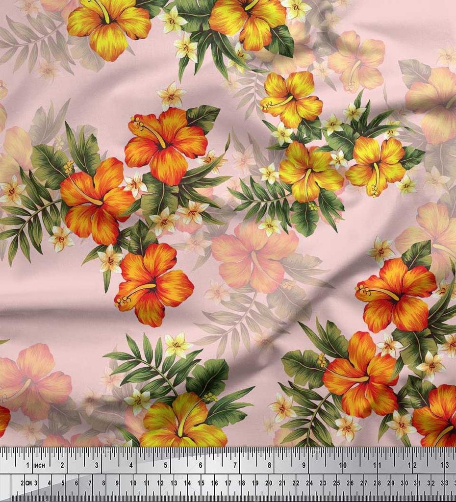 Soimoi Japońska krepa satynowa Tkanina w kwiaty i liście Tropikalne nadruki na metry 42 cale