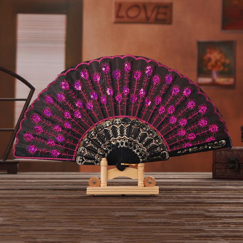 1Pc Chinese Ancient Style Flower Women Folding Fan with Tassel Fringe Hanfu Cheongsam Dance Fan Photo Props Summer Handheld Fan