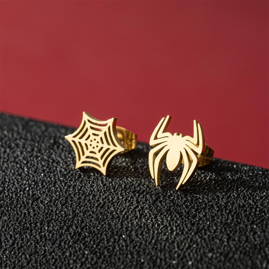 Cartoon Spider And Web Stainless Steel Stud Earrings For Women Punk Black Animal Bat Piercing Earings Halloween Party Gifts