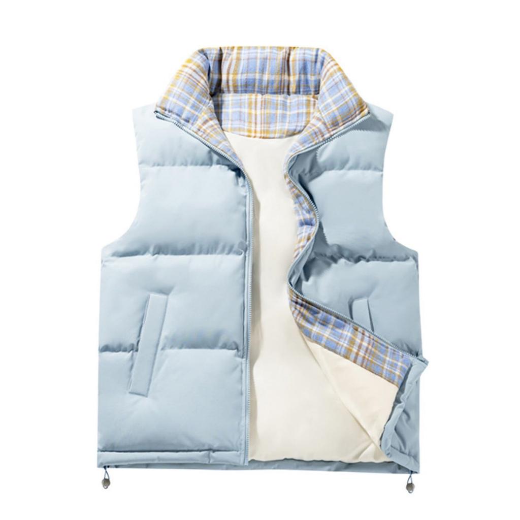 Men's And Women's Casual Inner And Outer Color-matched Checkered Vest. Men's Stand-up Collar Thickened Warm Zipper Sleeveless Vest