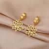 Teamer Elegant Lotus Flower Hollow Dangle Earrings Stainless Steel Amulet Yoga Buddhism Jewelry Birthday Gift for Women Girls
