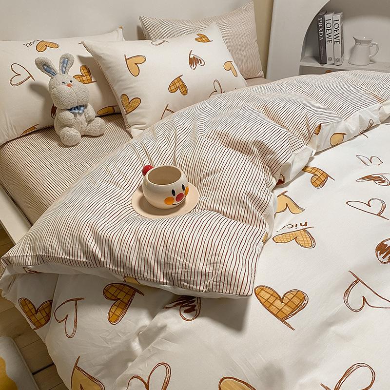 Pure Cotton Printed Four-piece Set, Pure Cotton Bed Sheet, Quilt Cover, Small Fresh Three-piece Set, Bed Home Thickened Quilt Cover